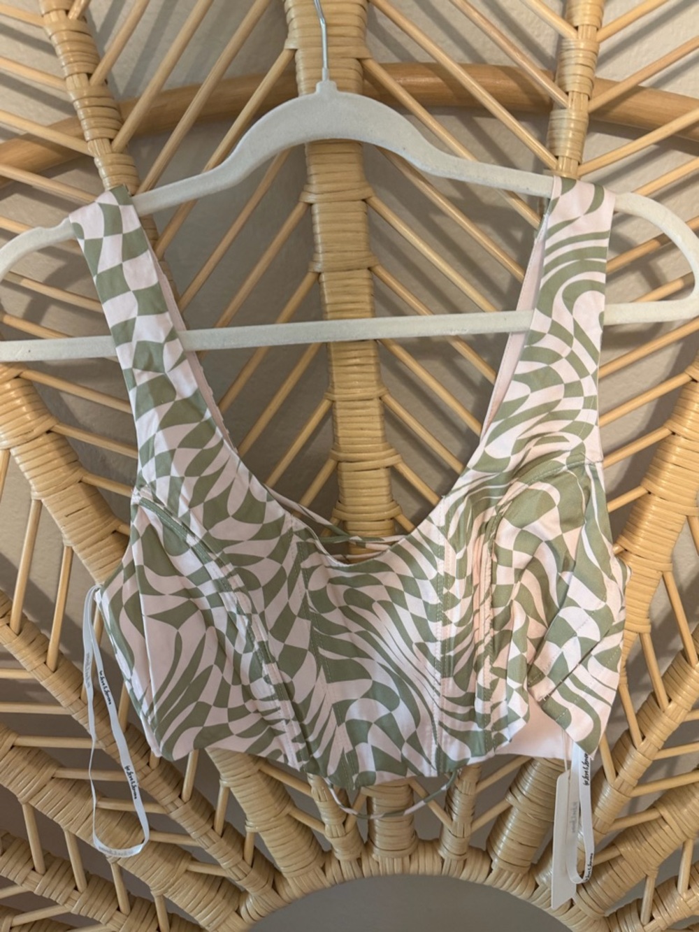 For Love & Lemons Pink and Sage Green Patterned Crop Top